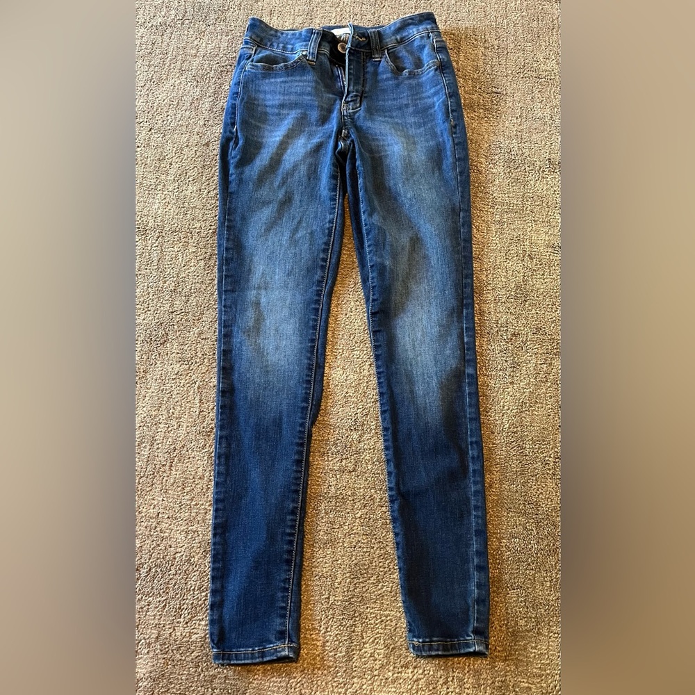 SO Women's Juniors Size 1/25W Blue Skinny Leg Medium Wash Stretch Jeggings